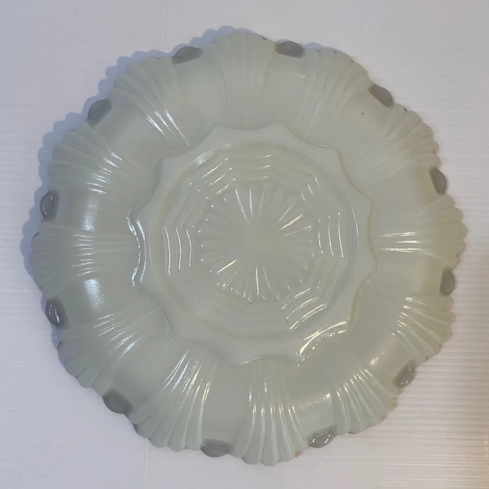 Vintage Antique Divided Serving Dish Holiday Depression Milk Glass White Gold